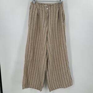 Linen Blend Wide Leg Pants Womens Size S Tan Striped Made in Italy